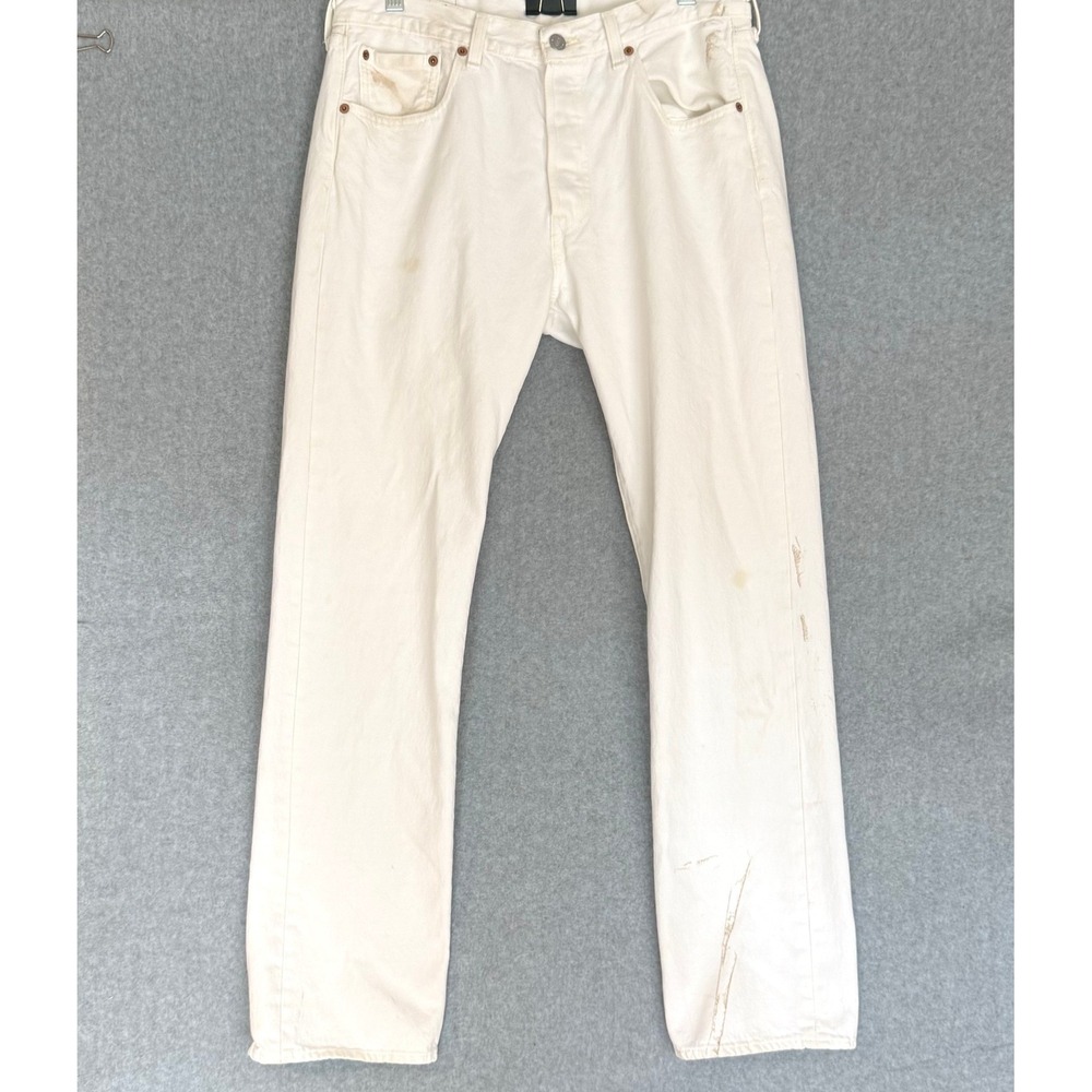 Levis 501 Original Fit Jeans Mens 32x32 White Straight Leg Button Fly STAINS